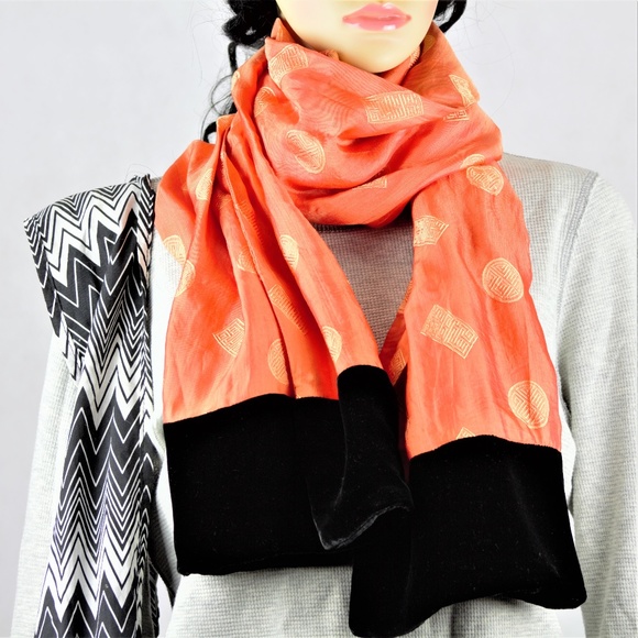 Shiraleah Scarf Orange, Gold w/Black Velvet Ends - Picture 1 of 8
